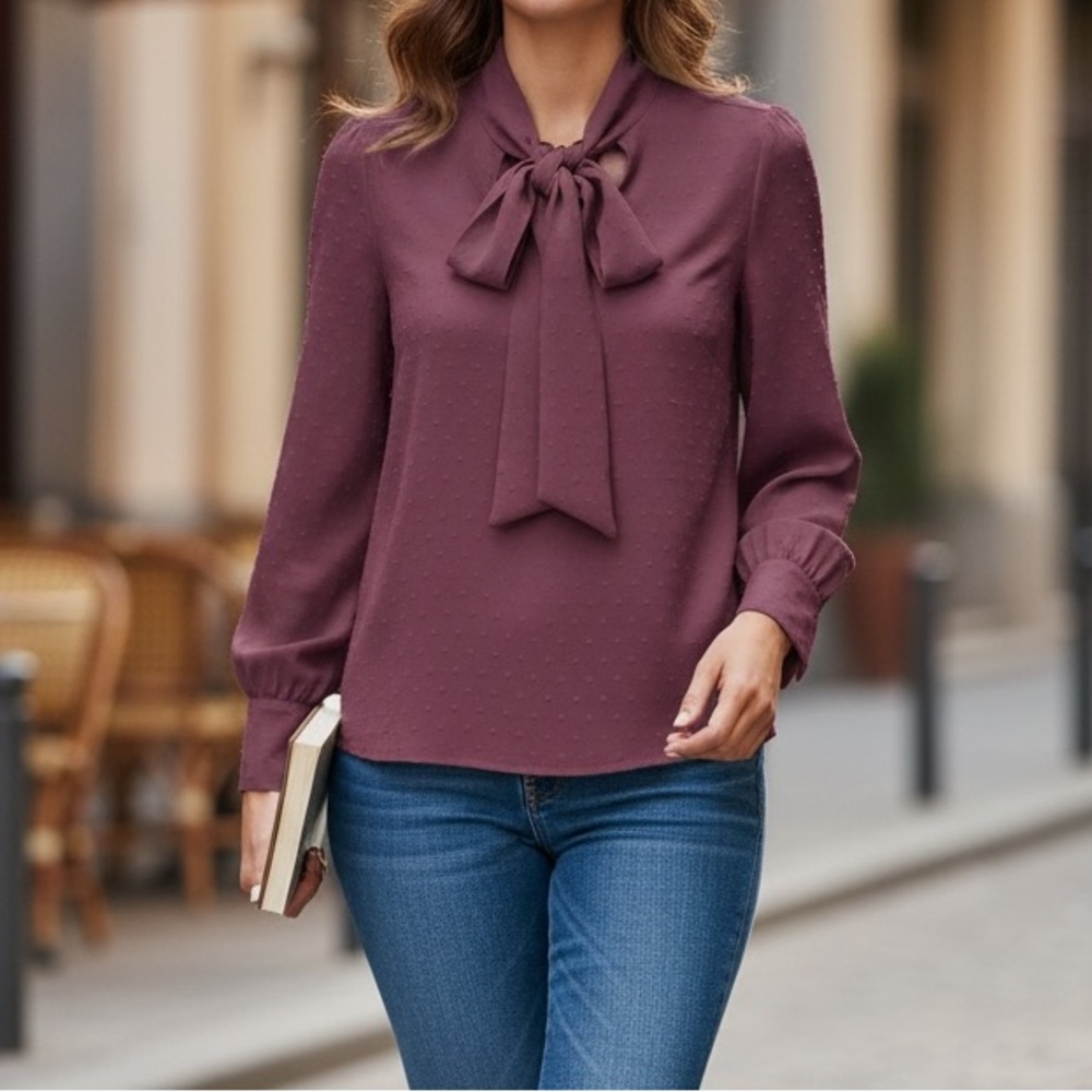 Chic Mauve Blouse with Bow